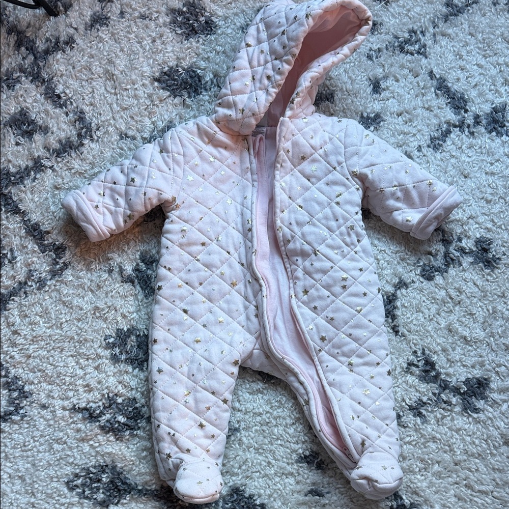 Little Me Quilted Soft Pink and Gold Baby Footie, Size 3-6 months